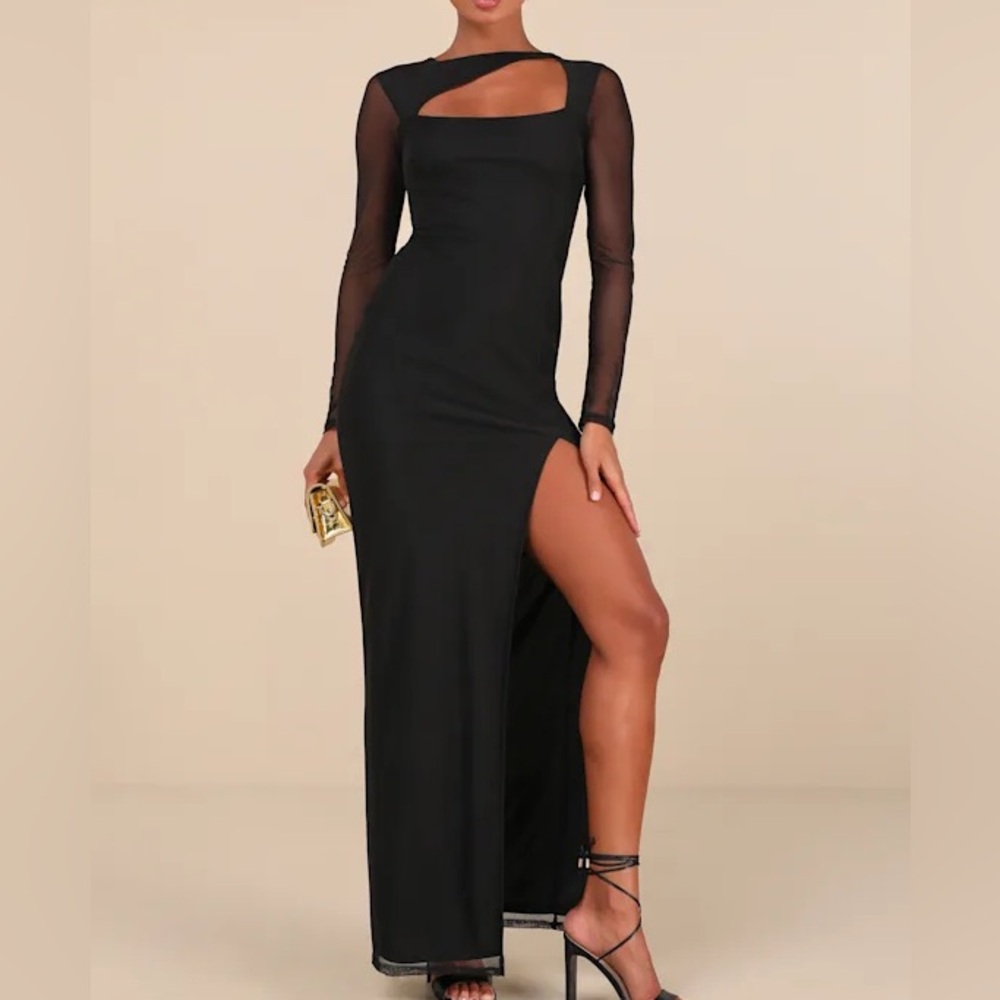 Lulus Remarkable Attitude Black Mesh Asymmetrical Cutout Maxi Dress